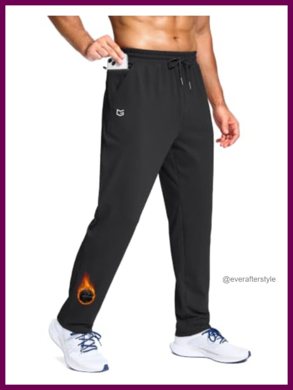 Fleece Lined Track Pants Zipper Pocket Drawstring Tapered Winter